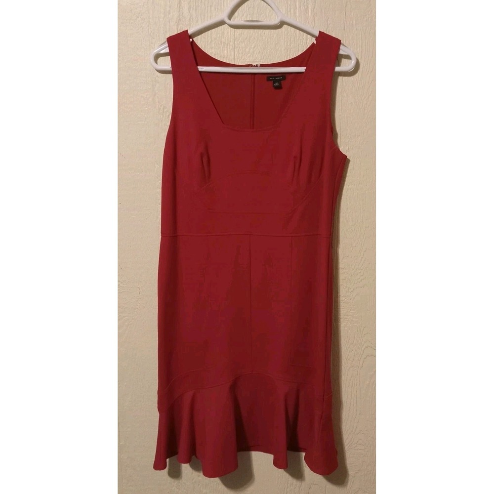 Ann Taylor Sheath Dress Womens 10 Red Ruffle Flounce Hem Sleeveless Square Neck